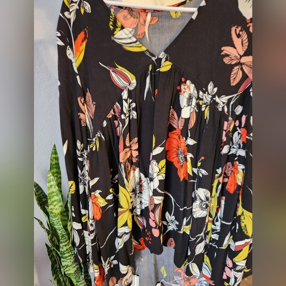 Free People Bella Floral Print V Neck Bell Sleeve Tunic Top Dress XS - Picture 9 of 10